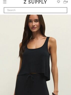 Z Supply Black Ribbed Cropped Scoop Tank
